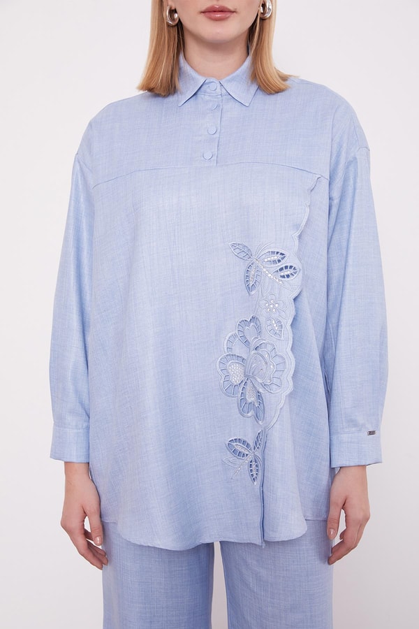 LevidorBebe Mavisi Nakış Gül Detaylı Tunik Takım