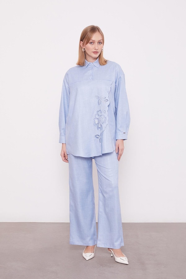 LevidorBebe Mavisi Nakış Gül Detaylı Tunik Takım