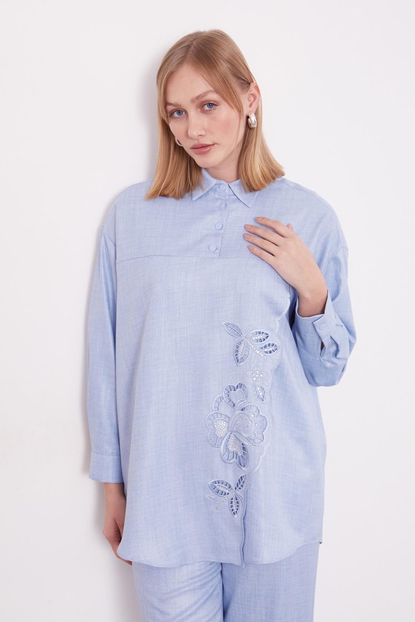 LevidorBebe Mavisi Nakış Gül Detaylı Tunik Takım