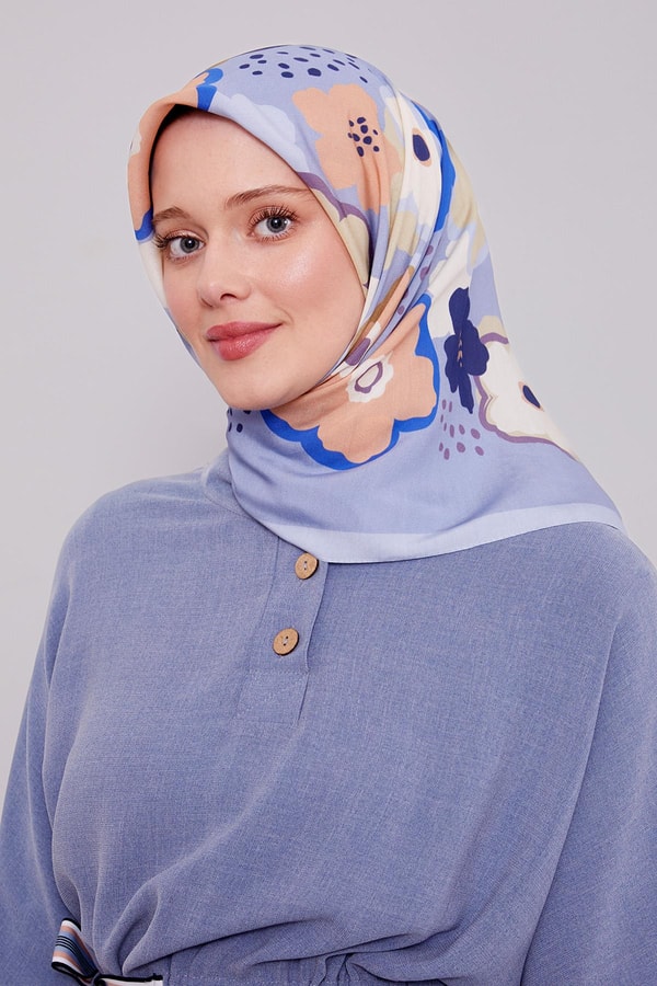 LevidorBebe Mavisi Soyut Çiçek Desen Aura Eşarp