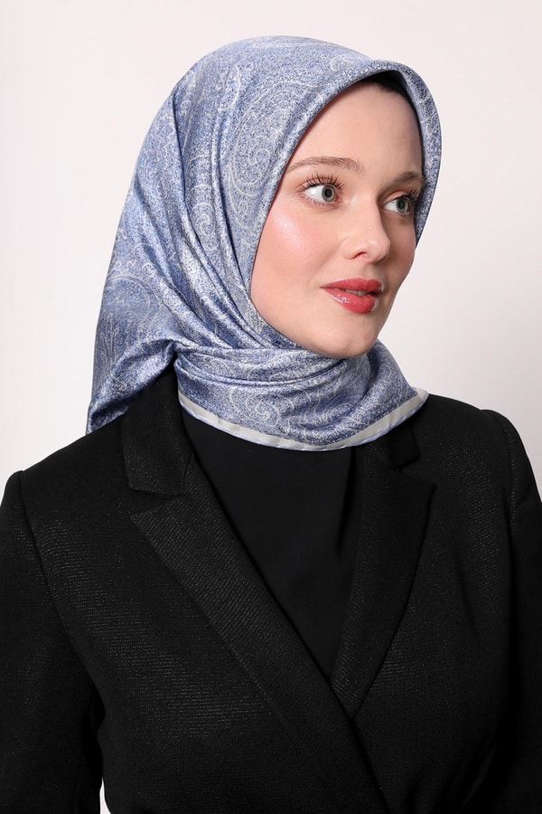 LevidorBebe Mavisi Soyut Etnik Desen Twill İpek Eşarp