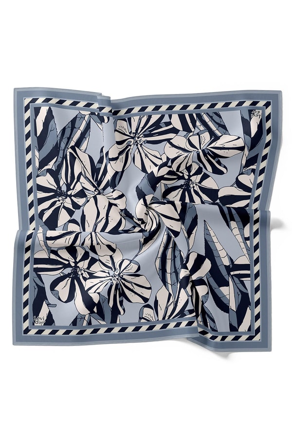 LevidorBebe Mavisi Zambak Desen Twill İpek Eşarp