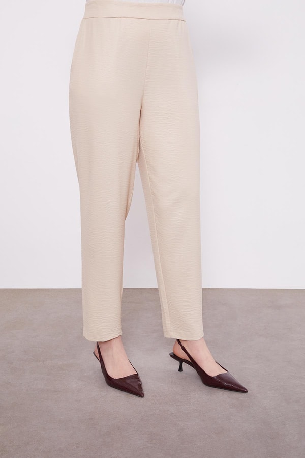 LevidorBej Asimetrik Kesim Şifon Detaylu Tunik Takım