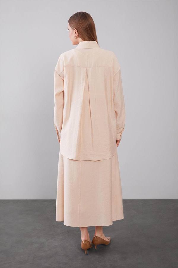 LevidorBej Boncuk Bağlama Detaylı Etek Takım