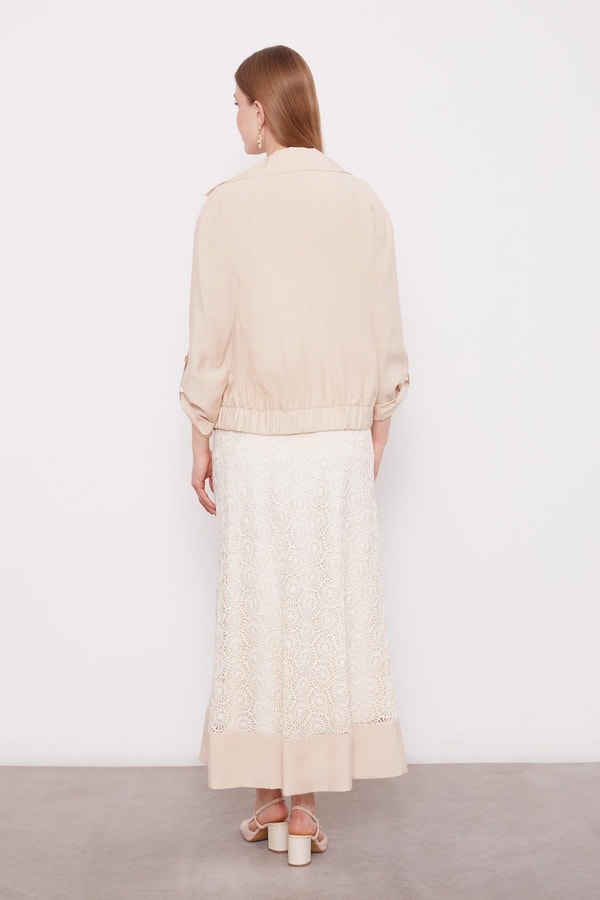 LevidorBej Çiçek Dantelli Etek Takım