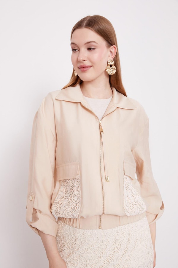 LevidorBej Çiçek Dantelli Etek Takım