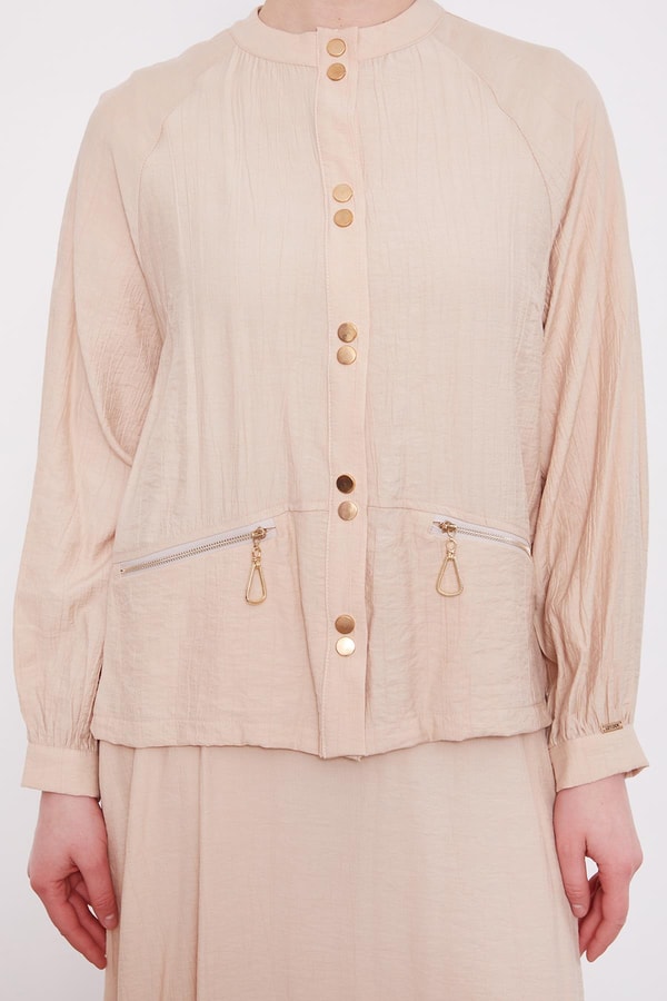 LevidorBej Çift Düğme Detaylı Etekli Takım