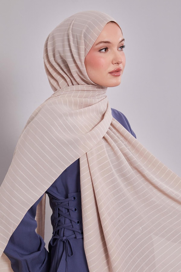 LevidorBej Çizgili Cazz Şal