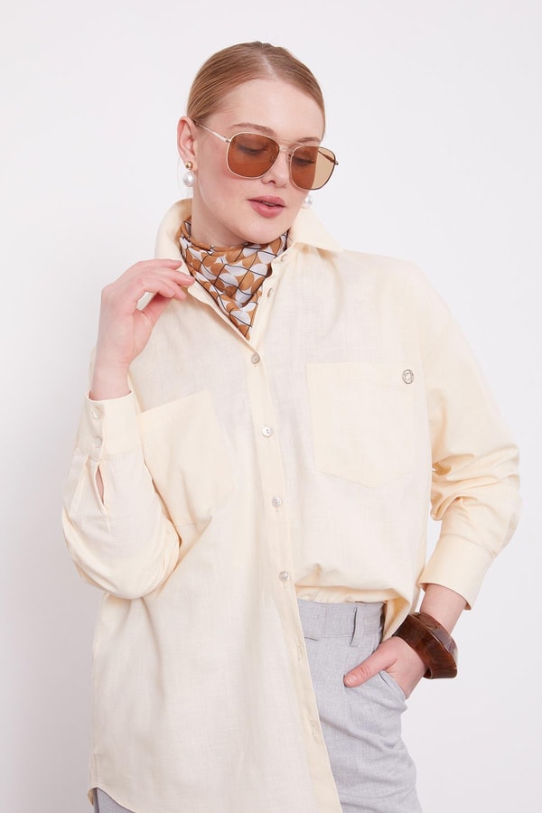 LevidorBej Dokulu Pamuk Gömlek