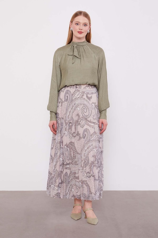 LevidorBej Etnik Desen Piliseli Etek