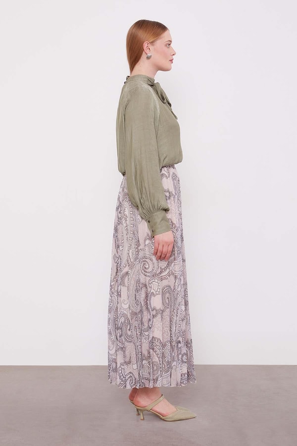 LevidorBej Etnik Desen Piliseli Etek