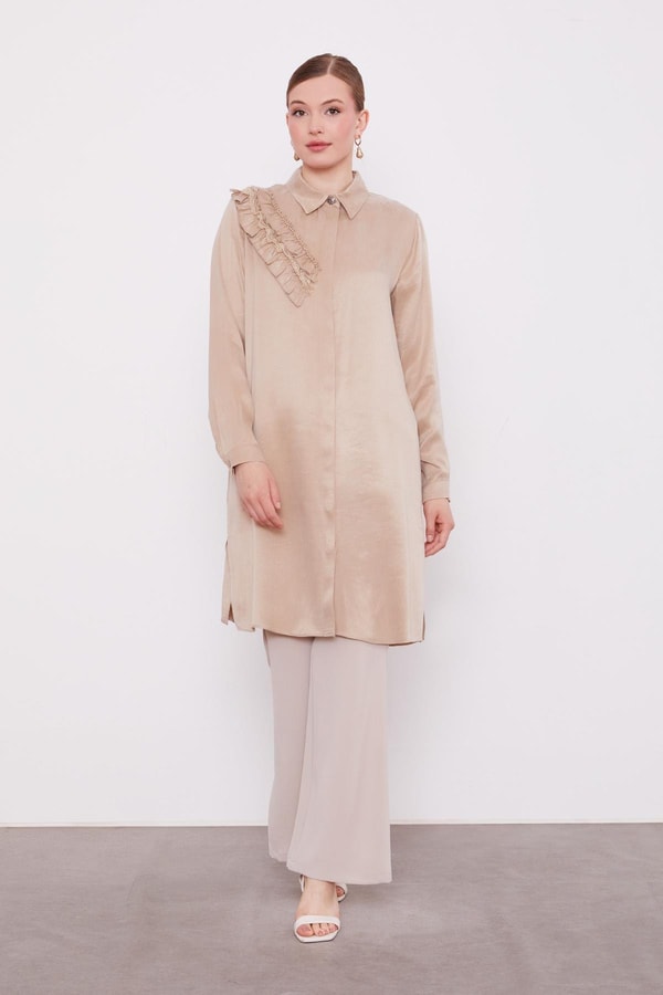 LevidorBej Fırfır Detaylı Cupra Gömlek