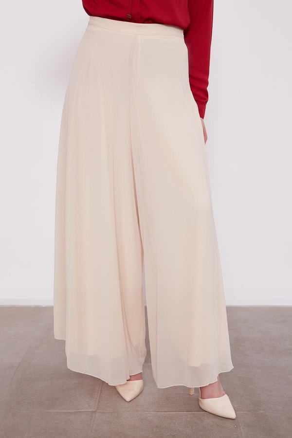 LevidorBej Geniş Paçalı Şifon Pantolon