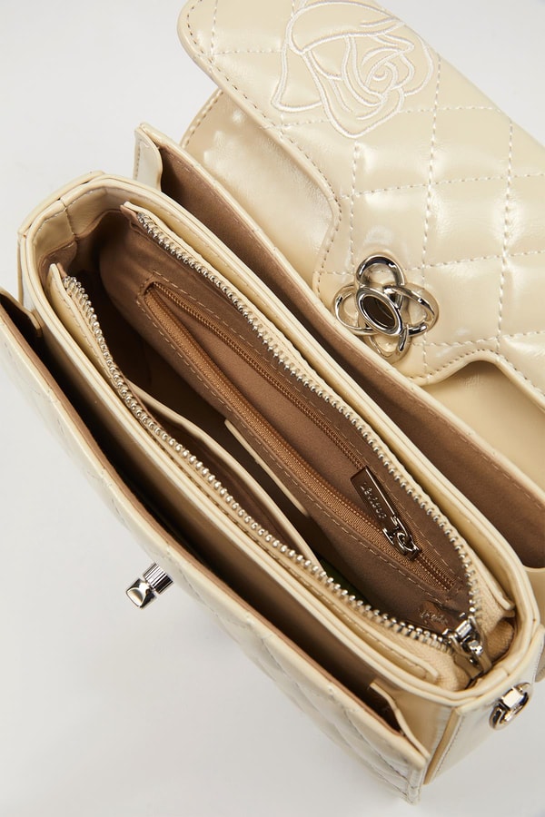 LevidorBej Gül Baskılı El Çantası