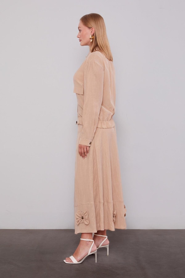 LevidorBej Gül Detaylı Cupra Etekli Takım