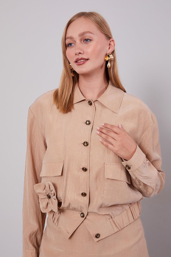 LevidorBej Gül Detaylı Cupra Etekli Takım