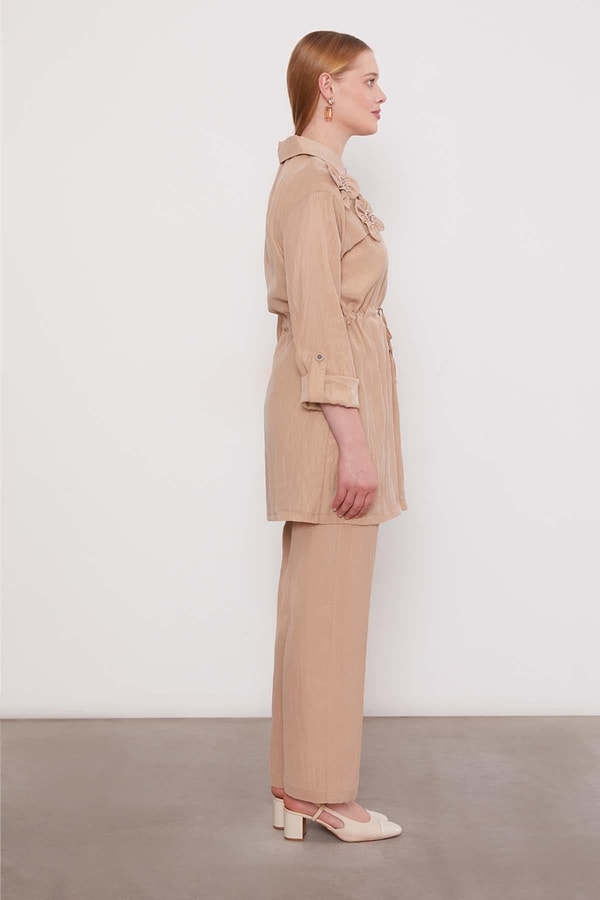 LevidorBej İşleme Omuz Detaylı Cupra İkili Takım