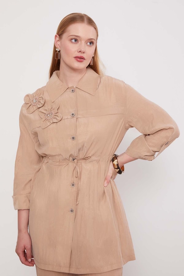 LevidorBej İşleme Omuz Detaylı Cupra İkili Takım