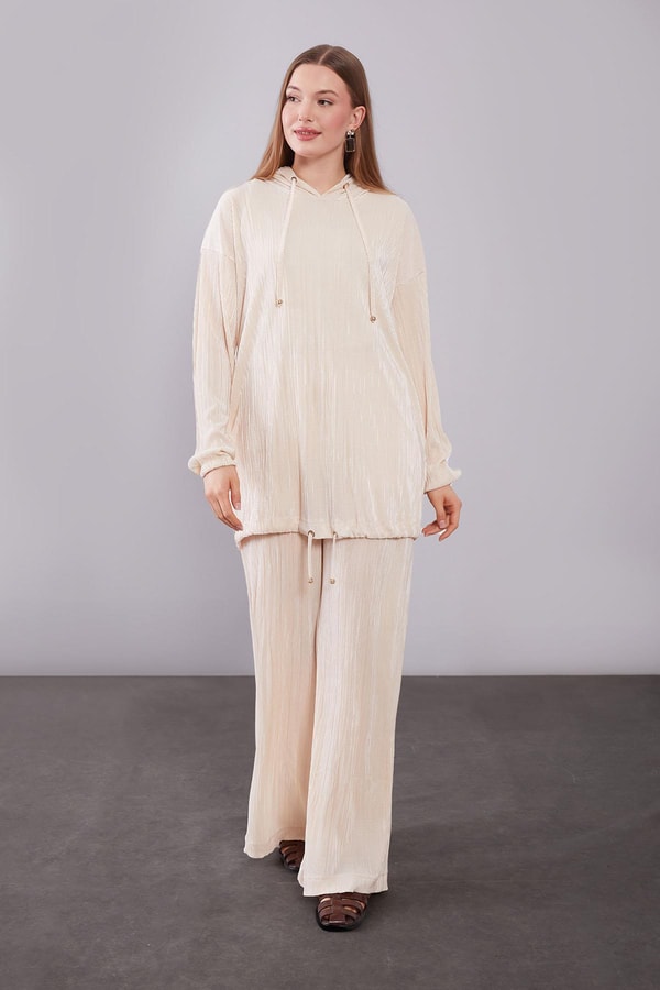 LevidorBej Kapüşonlu Bağcık Detaylı İkili Takım