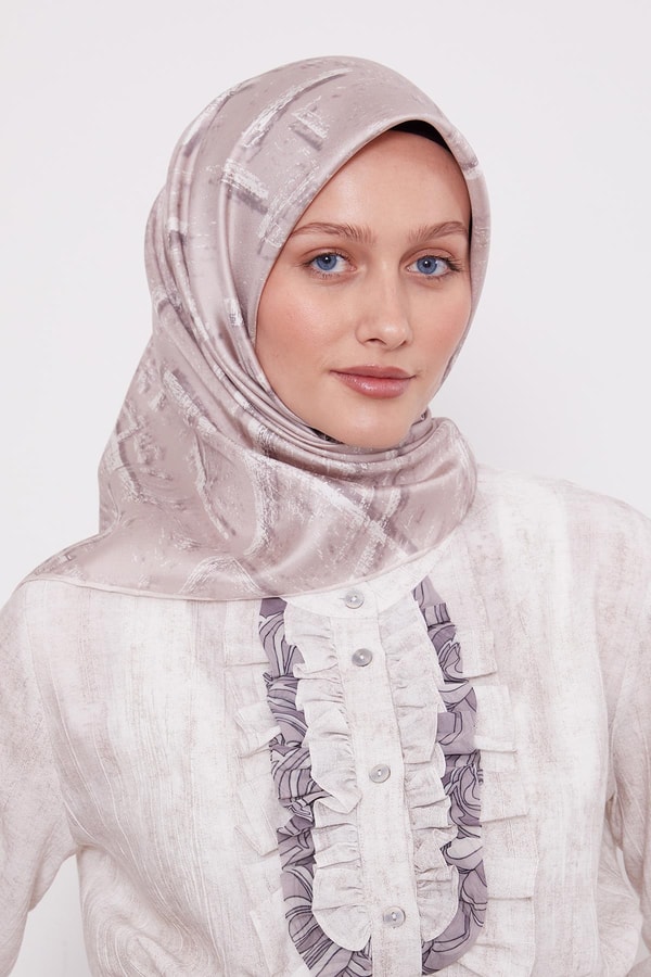 LevidorBej Karışık Fırça Desen Twill İpek Eşarp