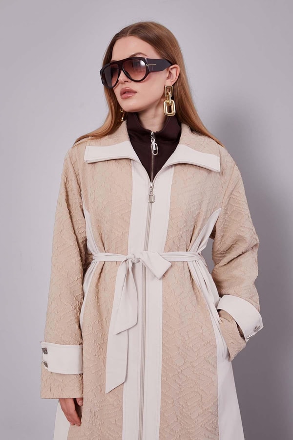 LevidorBej Kendinden Desenli Fermuarlı Kap