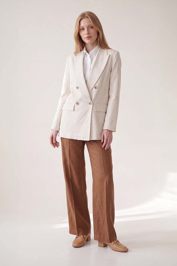 LevidorBej Keten Blazer Ceket
