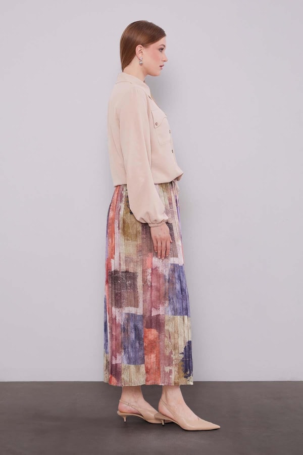 LevidorBej-Kiremit Bel Büzgülü Etek Takım