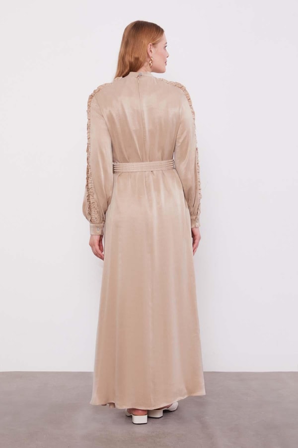 LevidorBej Kol Güpürlü Cupra Elbise