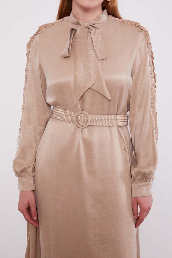 LevidorBej Kol Güpürlü Cupra Elbise