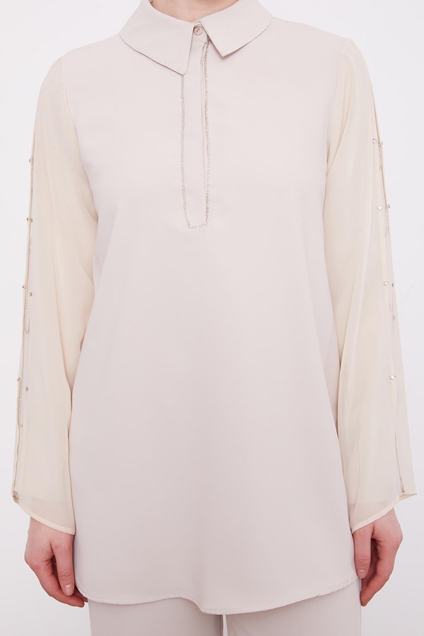 LevidorBej Kolları Zincir Pencere Detaylı İkili Takım