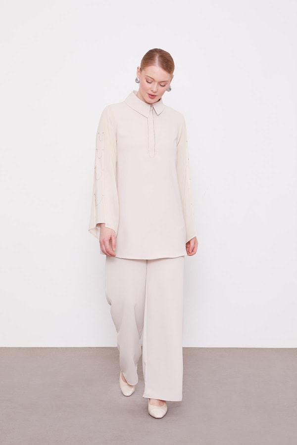 LevidorBej Kolları Zincir Pencere Detaylı İkili Takım