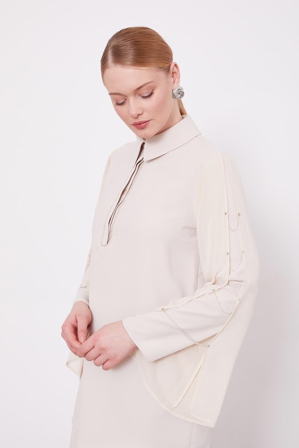 LevidorBej Kolları Zincir Pencere Detaylı İkili Takım