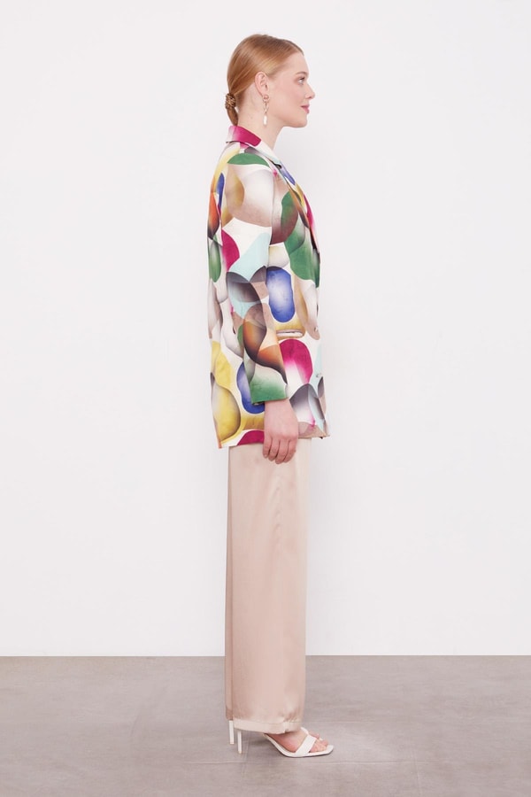 LevidorBej Kruvaze Desenli Ceket