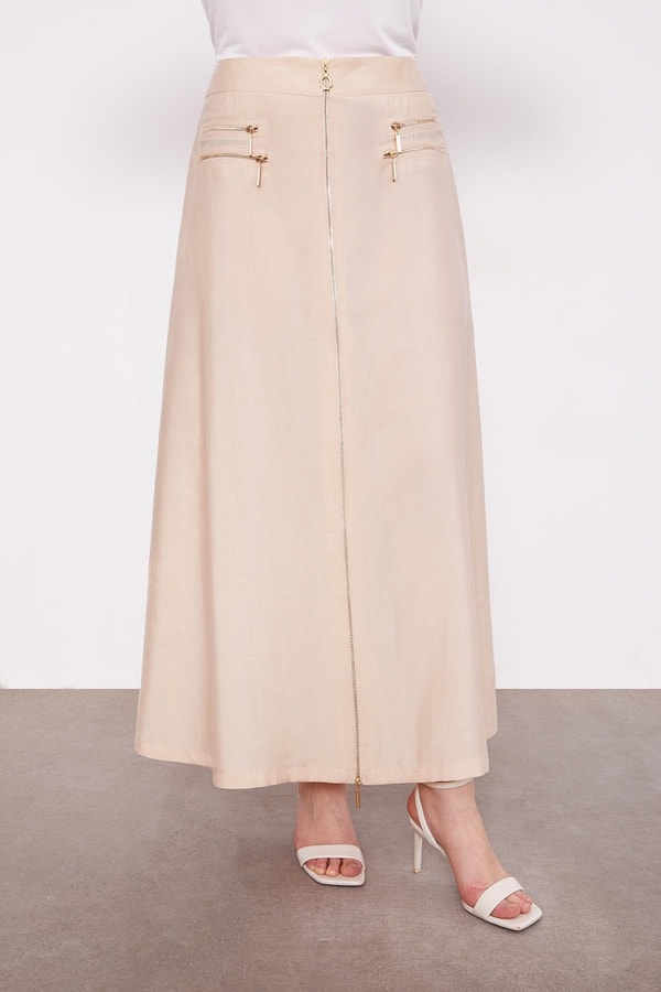 LevidorBej Kuşak Detaylı Etek Takım