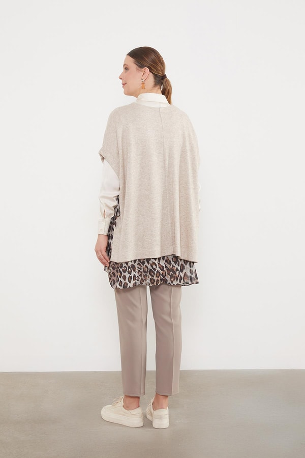 LevidorBej Leopar Tül Detaylı Tunik