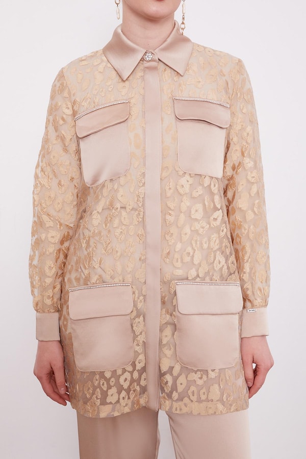 LevidorBej Leopar Tül Görünümlü İkili Takım