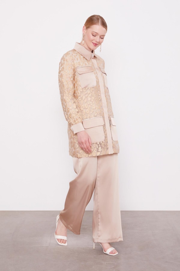 LevidorBej Leopar Tül Görünümlü İkili Takım