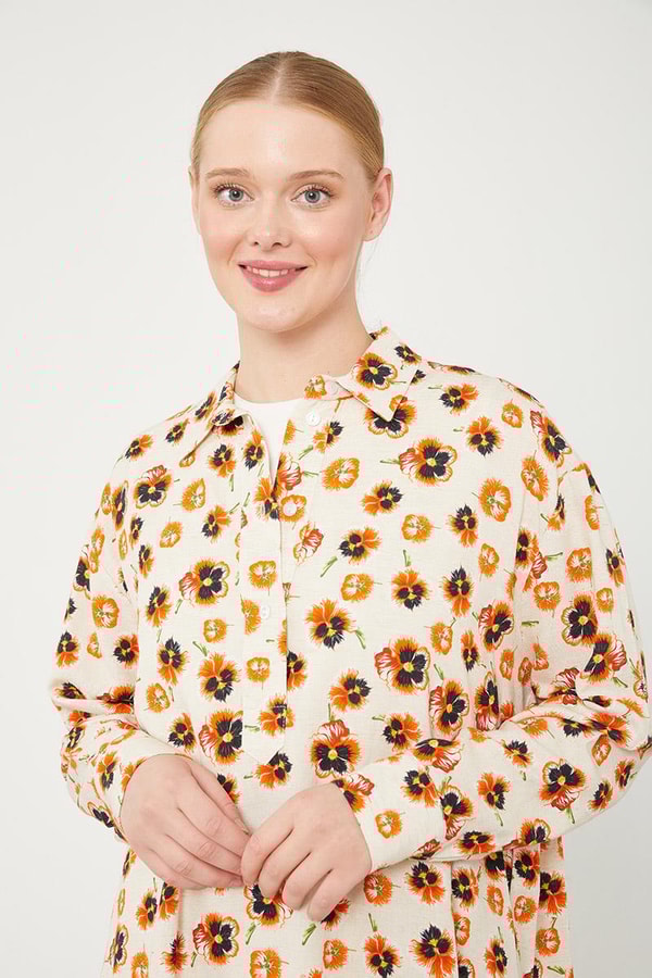 LevidorBej Menekşe Desenli Alt- Üst Takım