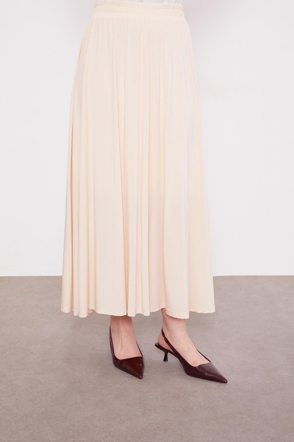 LevidorBej Omuz Düğme Detaylı Etek Takım