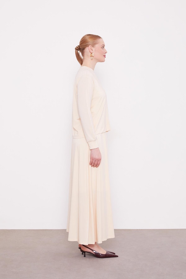 LevidorBej Omuz Düğme Detaylı Etek Takım