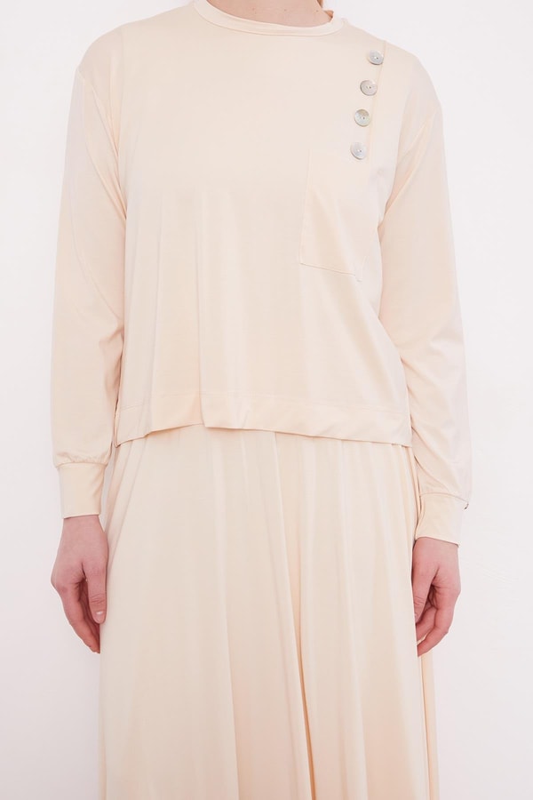 LevidorBej Omuz Düğme Detaylı Etek Takım