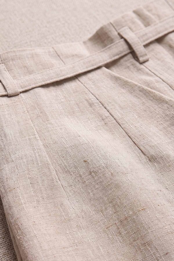 LevidorBej Pile Detaylı Keten Pantolon