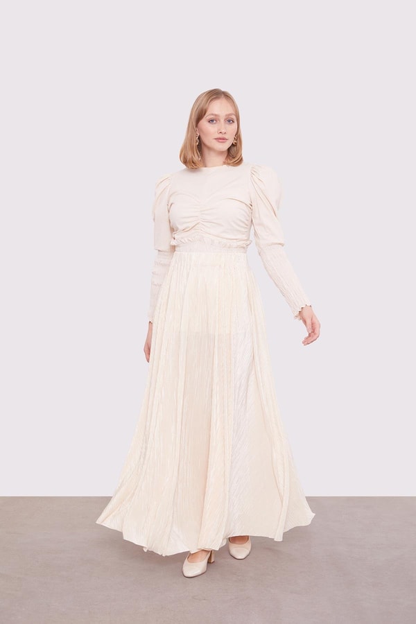 LevidorBej Pileli Etek