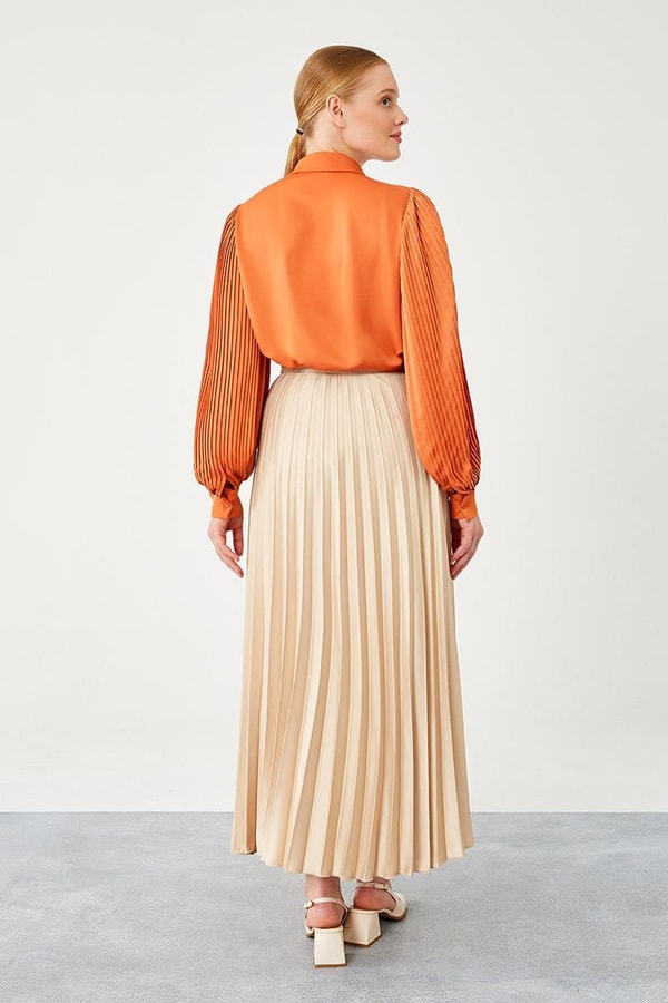 LevidorBej Piliseli Saten Etek