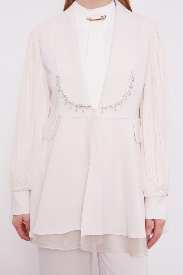 LevidorBej Şifon kollu Taş Detay