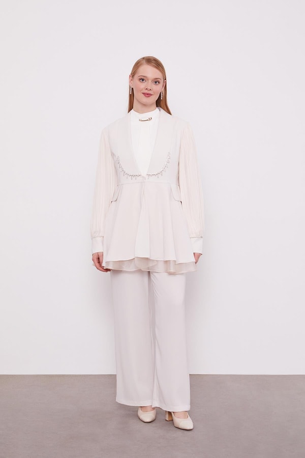 LevidorBej Şifon kollu Taş Detay