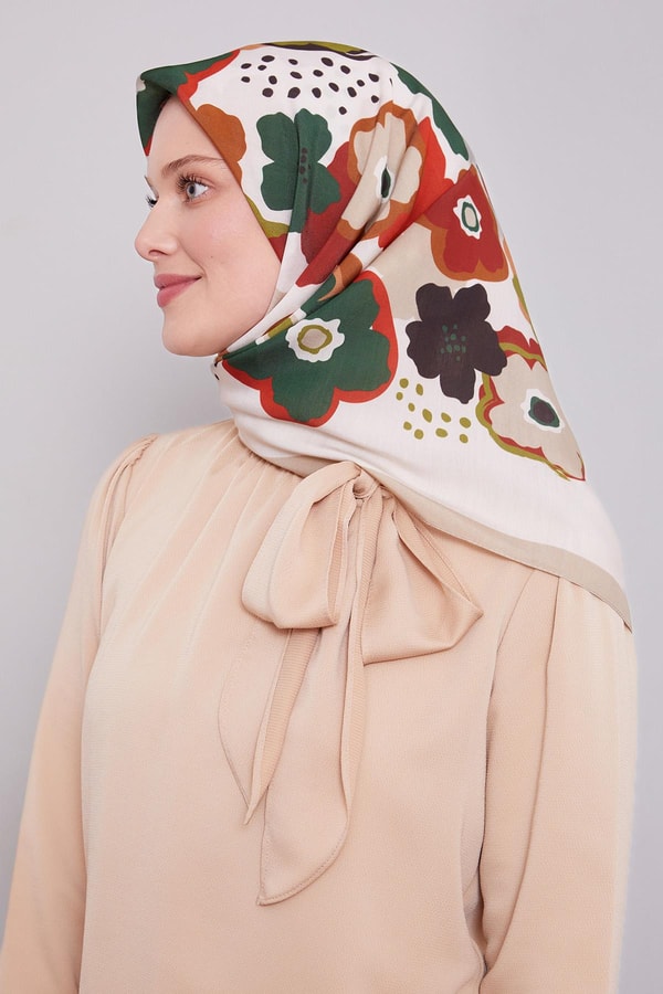 LevidorBej Soyut Çiçek Desen Aura Eşarp
