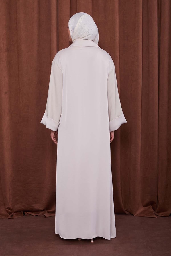 LevidorBej Taş Broş Detaylı Saten Ferace