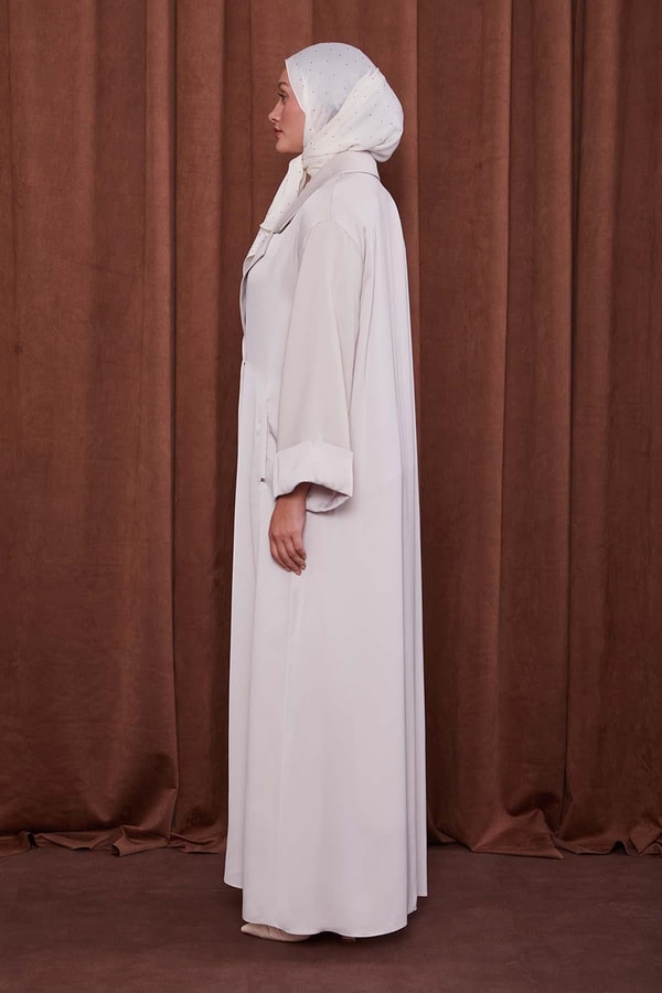 LevidorBej Taş Broş Detaylı Saten Ferace