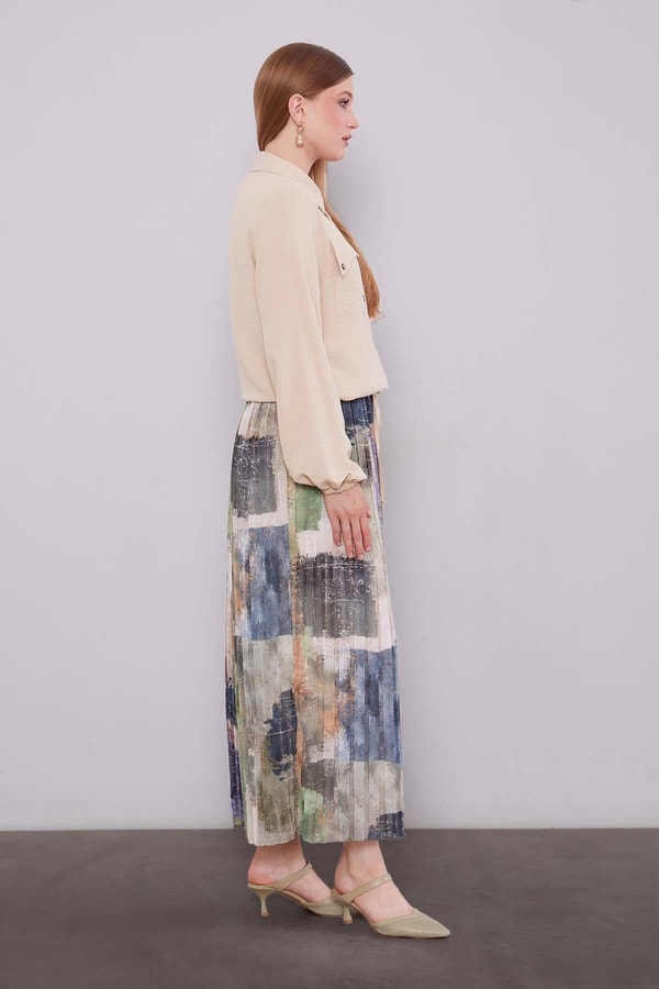 LevidorBEJ-TURKUAZ Bel Büzgülü Etek Takım